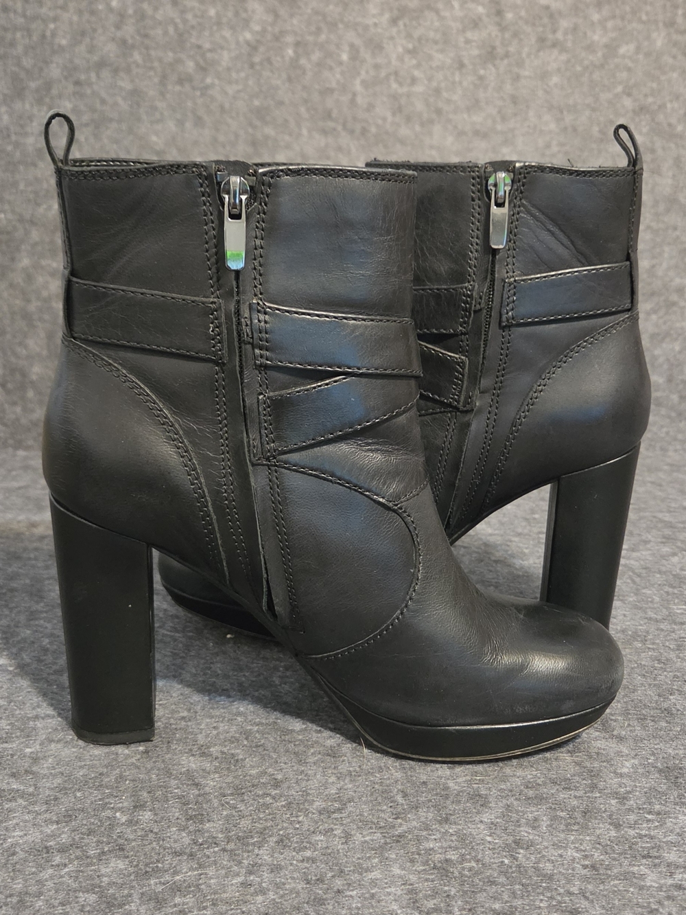 Clarks Black Leather Block Heel Ankle Boots with Buckle - Picture 7 of 10